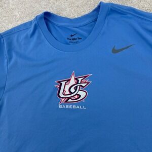 Nike Dri Fit US Baseball T Shirt Mens Large Blue Short Sleeve Tee